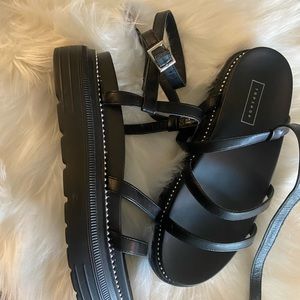 Ankle wrap, black, Topshop platform sandals, stud detailing